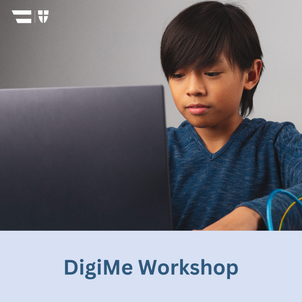 Titel: DigiMe Workshop Bild: Eine Person sitzt vor dem Laptop