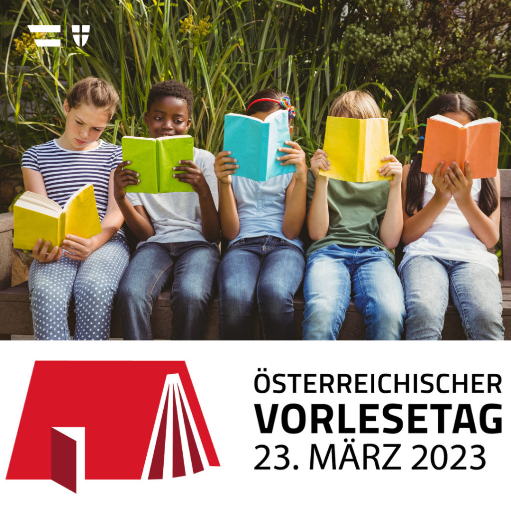 Titel: Österreichischer Vorlesetag 23. März 2023 Bild: fünf Kinder lesen