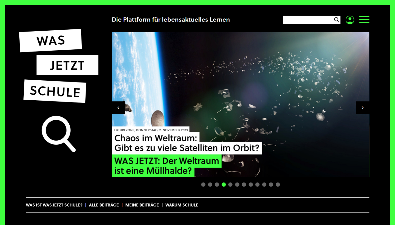 Homepage der Plattform WAS JETZT SCHULE